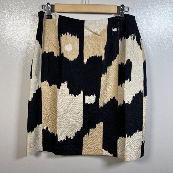 Etro Silk Wool Skirt Size IT 44 US 8 Black Ivory Abstract Print Career Work - Picture 2 of 5